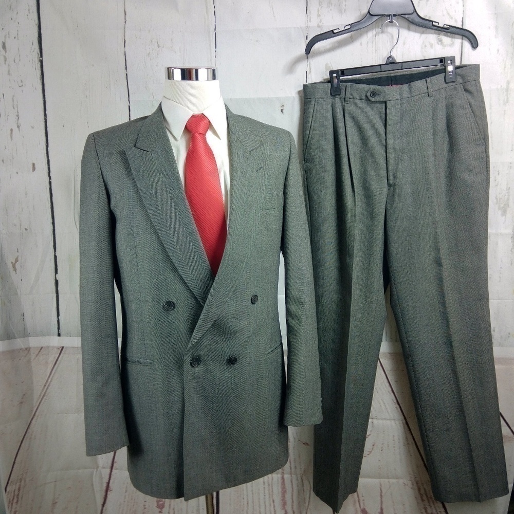 Bachrach Slim Fit Double Breasted 42XL Gray Suit